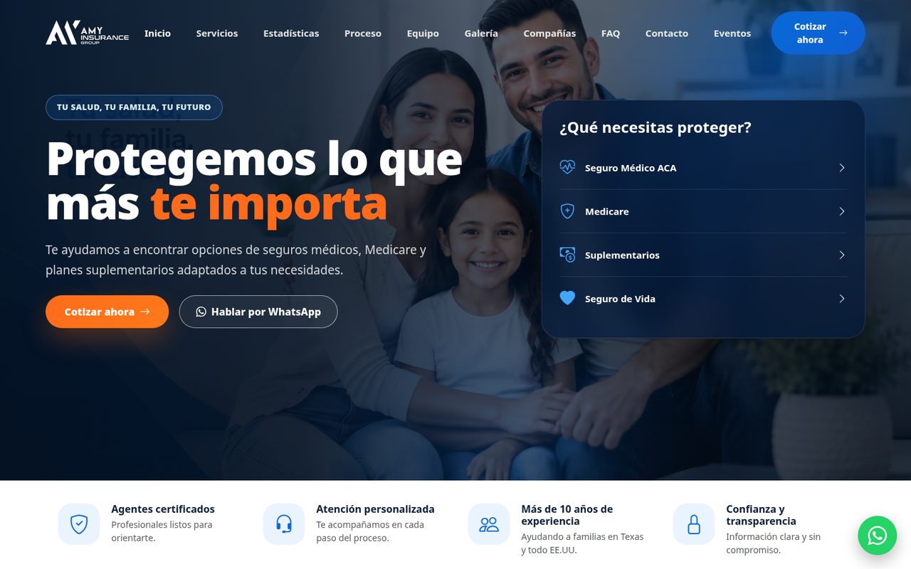 AMY Insurance Group website homepage, Houston, TX