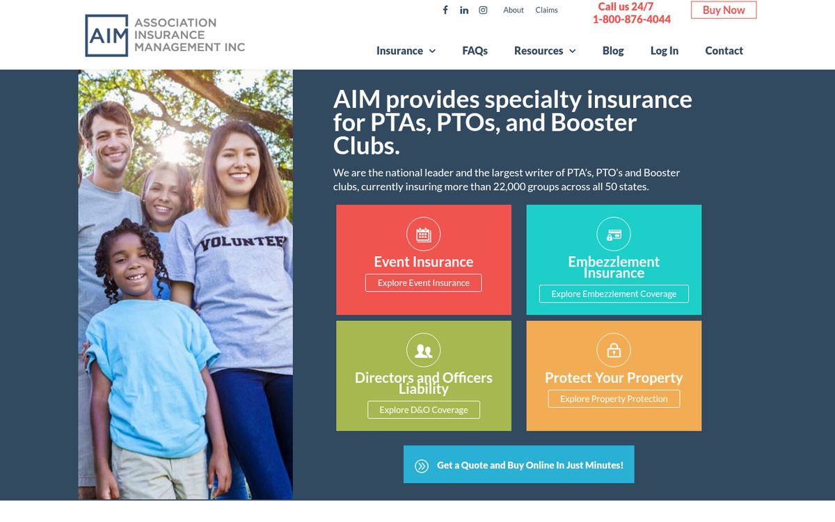 Website preview for Association Insurance Management