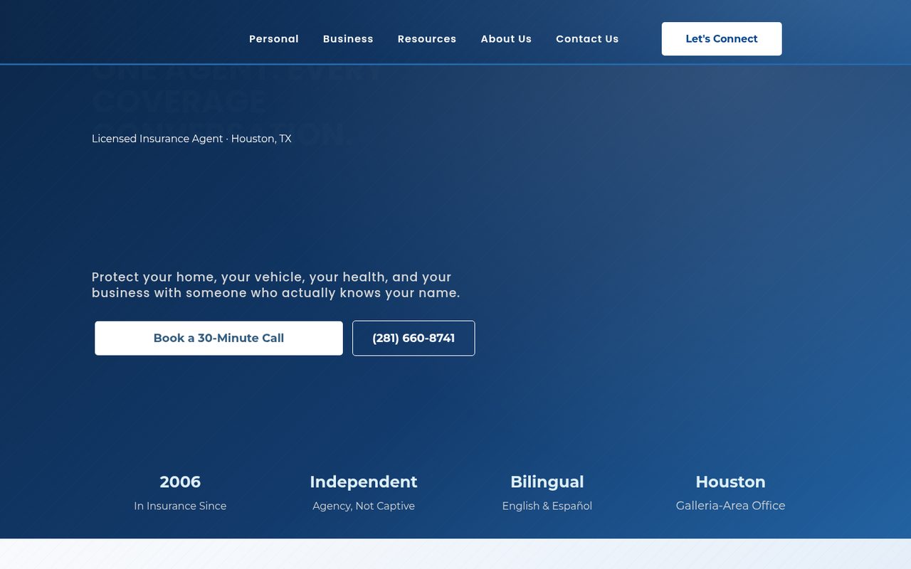 Caballaro Agency website homepage, Houston, TX