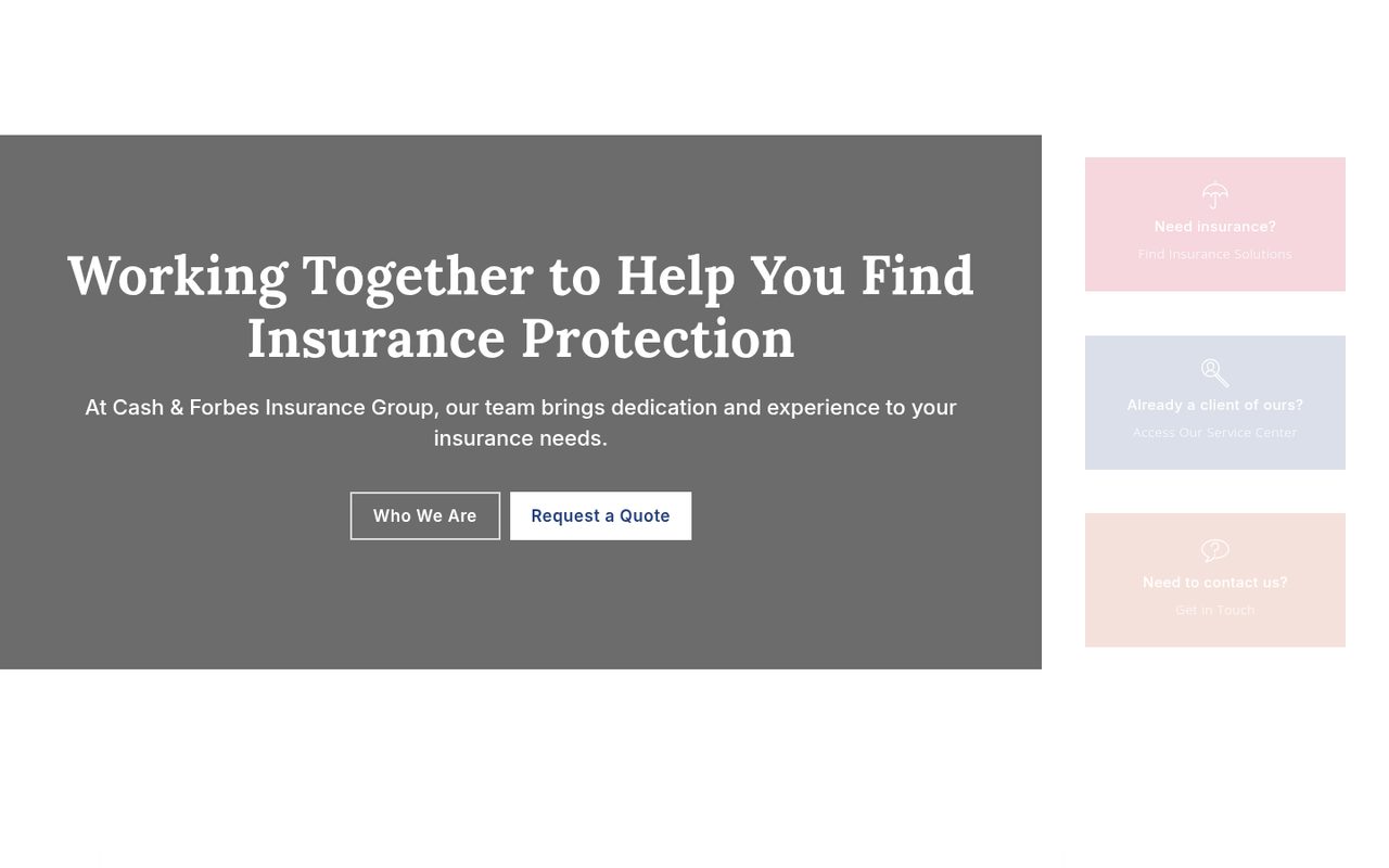 Cash & Forbes Insurance Group website homepage, Houston, TX