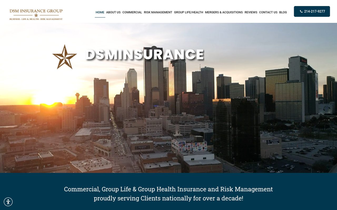 DSM Insurance website homepage, Dallas, TX