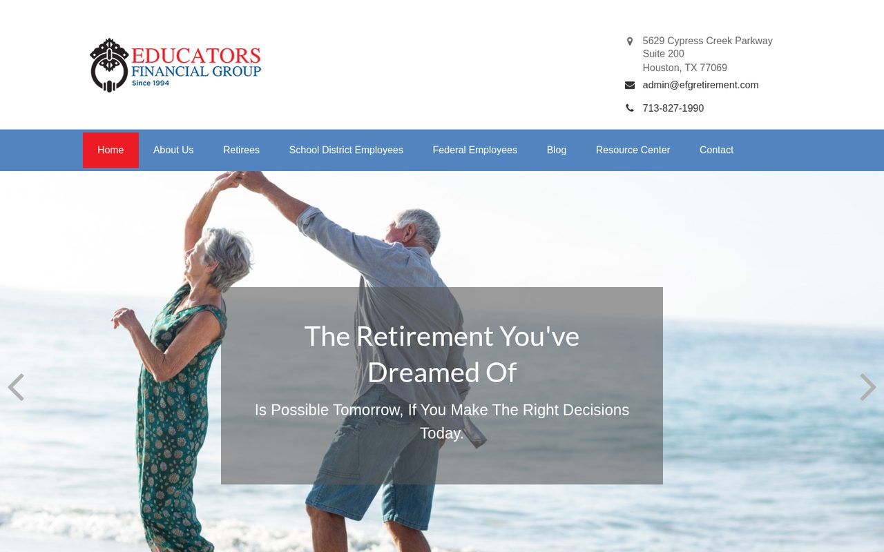Educators Financial Group website homepage, Houston, TX