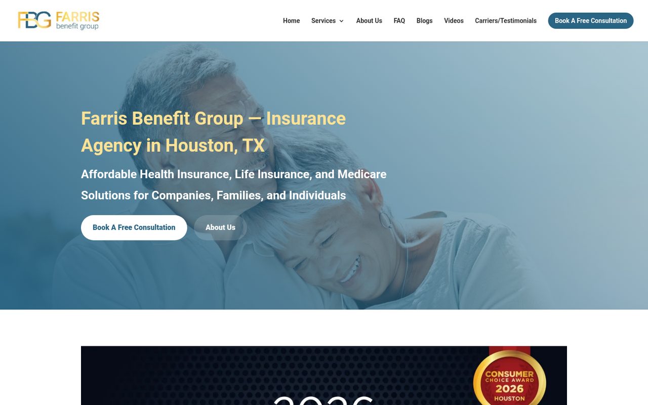 Farris Benefit Group website homepage, Houston, TX