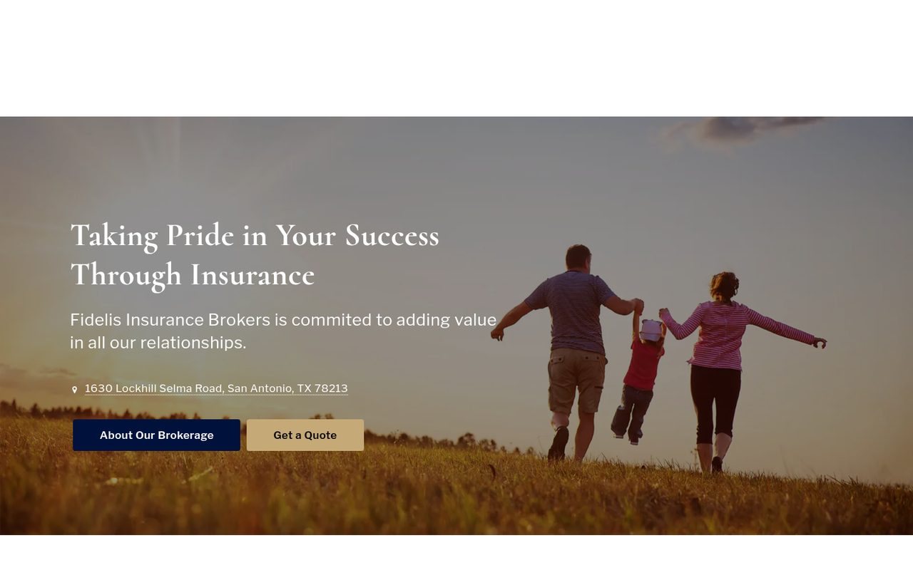 Fidelis Insurance Brokers website homepage, San Antonio, TX
