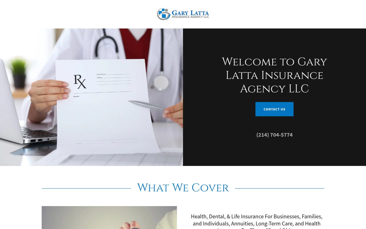 Gary Latta Insurance website homepage, Dallas, TX