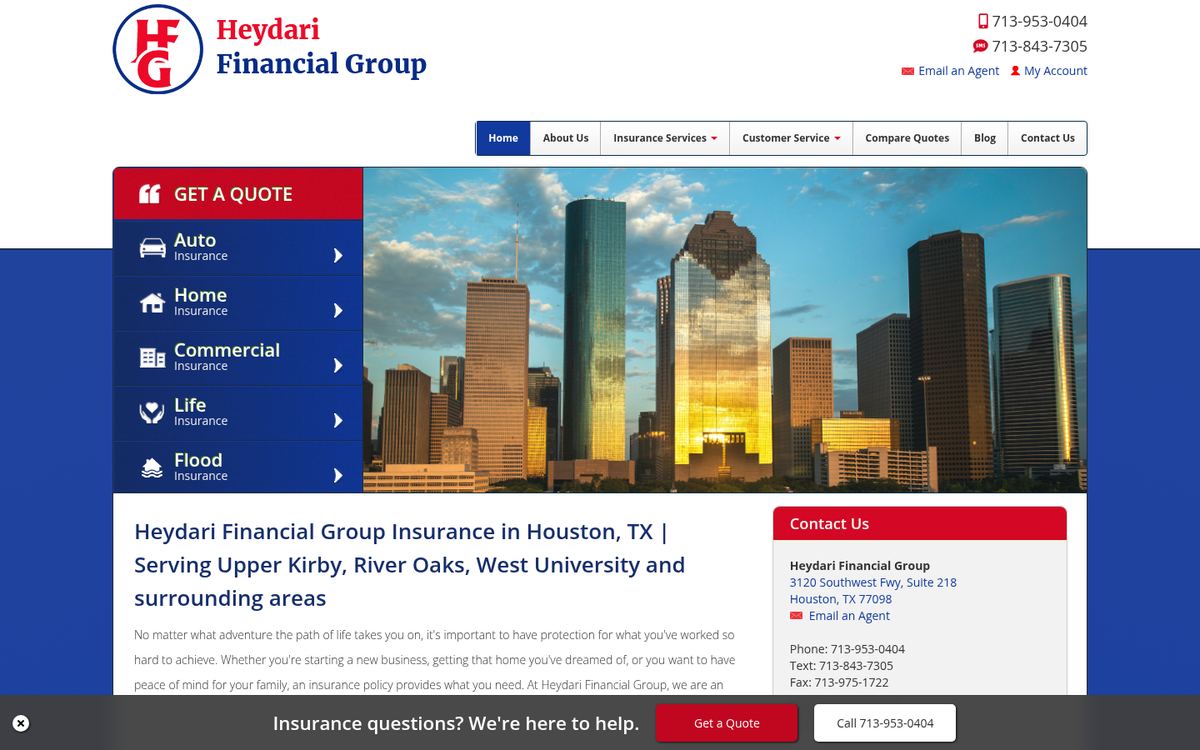 Heydari Financial Group website homepage, Dallas, TX