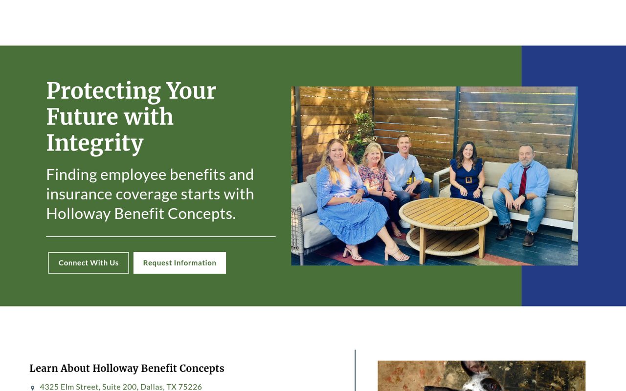 Holloway Benefit Concepts website homepage, Dallas, TX