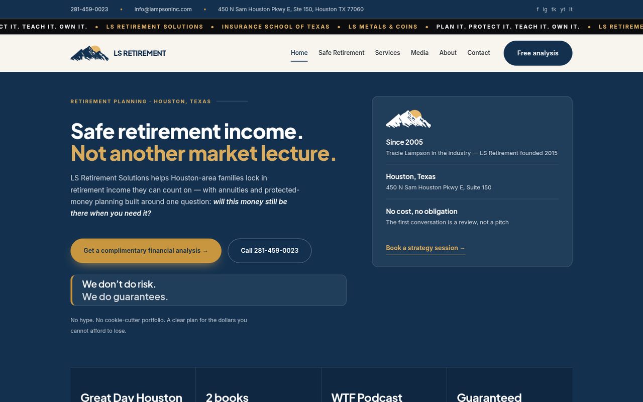 Lampson Retirement Solutions website homepage, Houston, TX