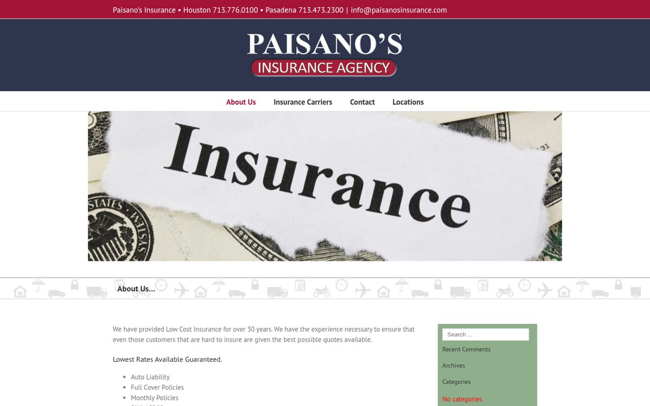 Paisanos Insurance Agency LLC website homepage, Houston, TX