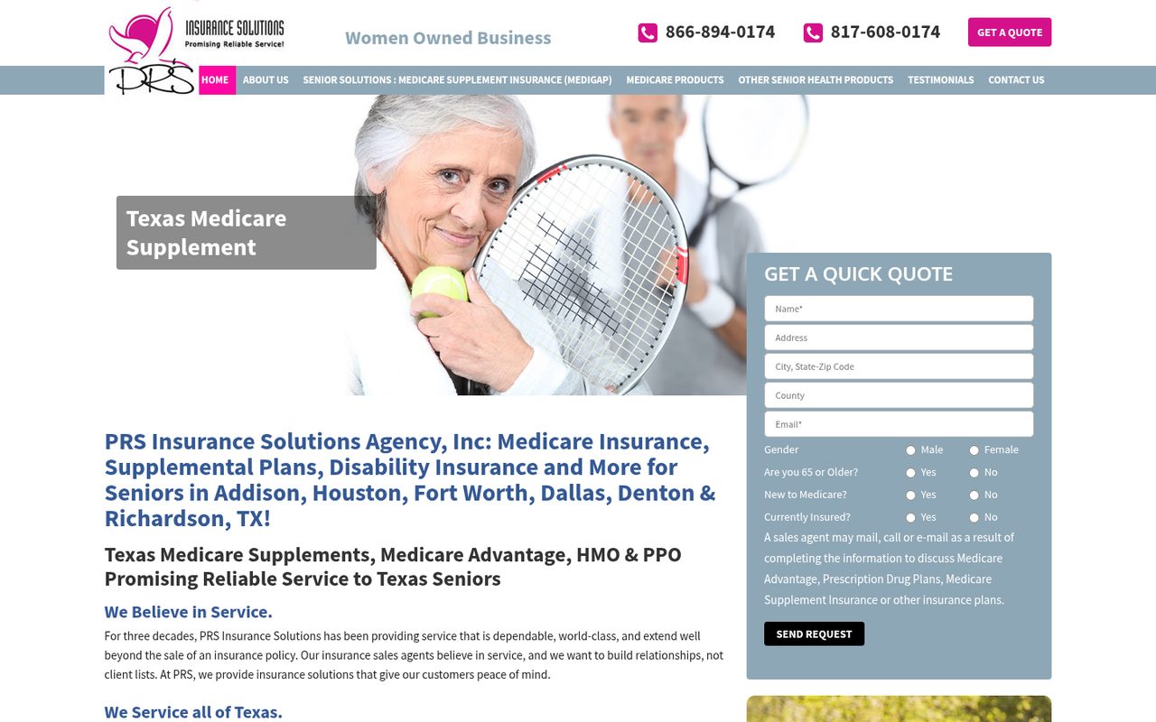 Pr's Insurance Solutions Agency Inc. website homepage, Dallas, TX