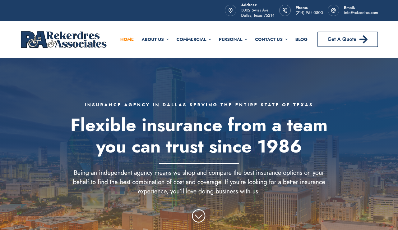 Rekerdres & Sons Insurance Agency website homepage, Dallas, TX