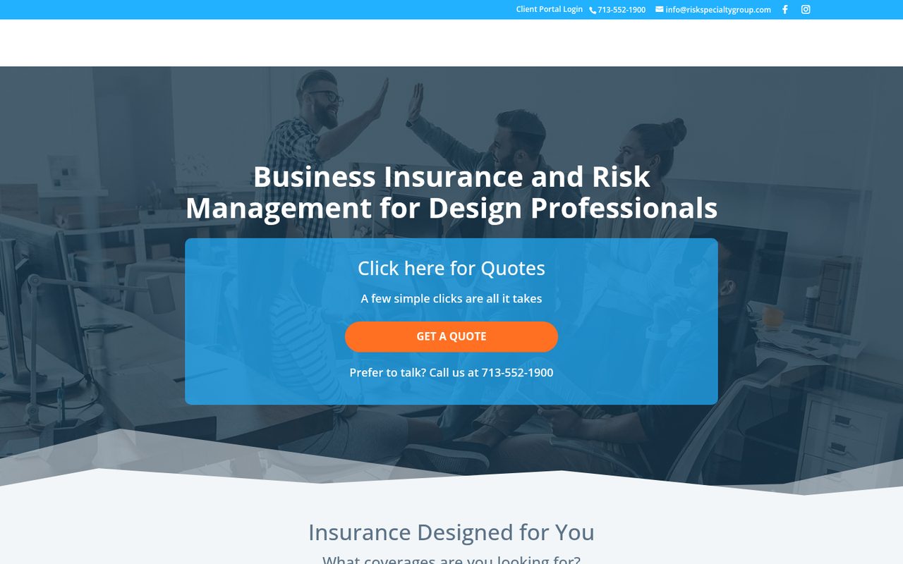 Risk Specialty Group website homepage, Houston, TX