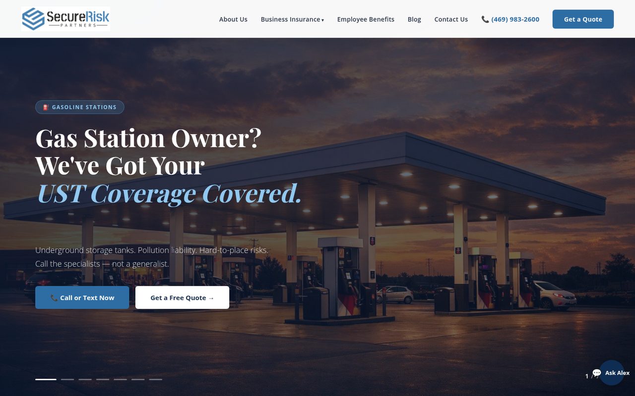 Secure Risk Partners website homepage, Dallas, TX