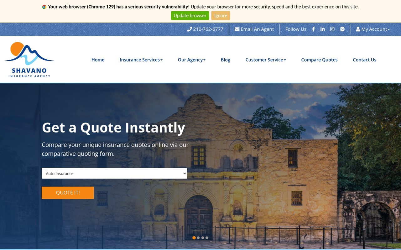 Shavano Insurance Agency, LLC website homepage, San Antonio, TX