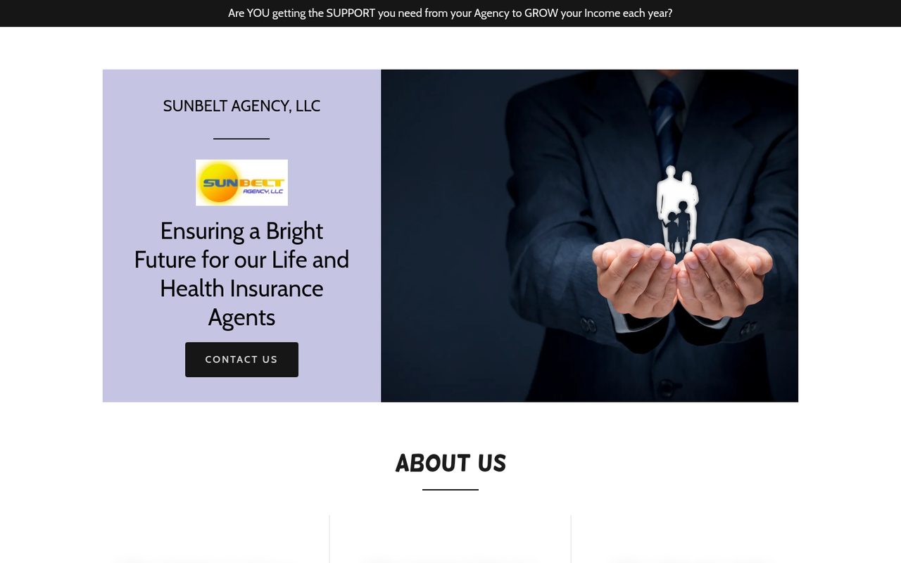 Sunbelt Agency website homepage, Dallas, TX