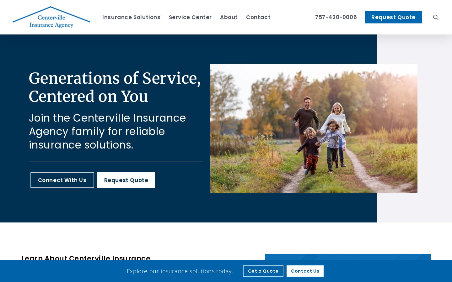 Centerville Insurance Agency website homepage, Chesapeake, VA