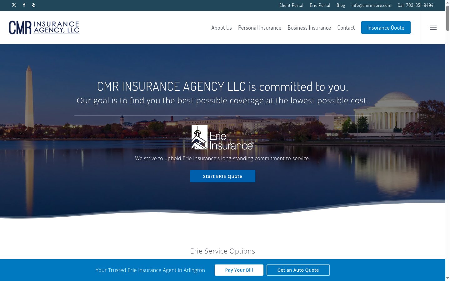 CMR Insurance Agency website homepage, Arlington, VA