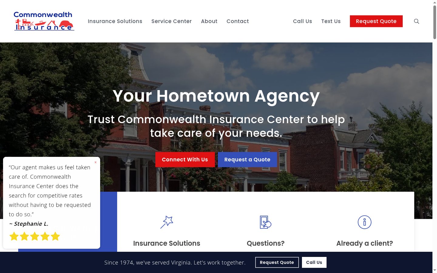 Commonwealth Insurance Center website homepage, Newport News, VA