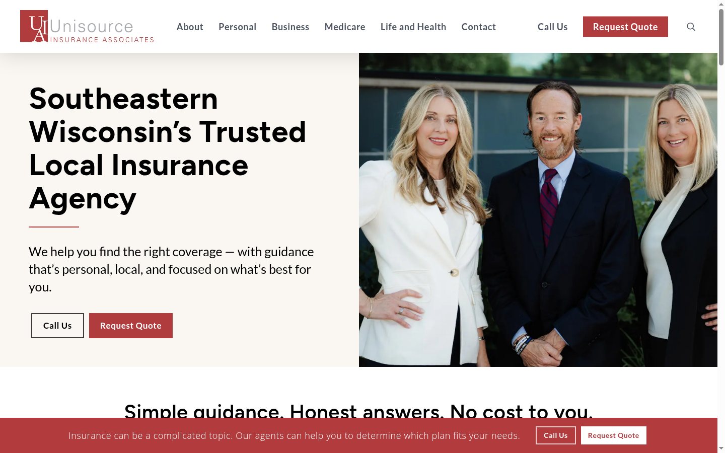Unisource Insurance Associates website homepage, Wauwatosa, WI